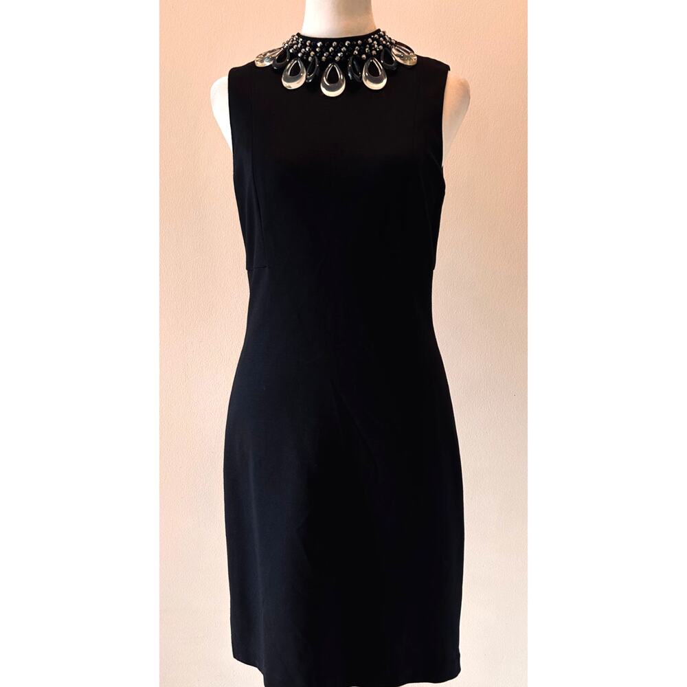 Trina Turk Black Short Sleeve Embellished High Neck Dress LBD US 2